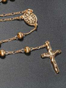 1入組6MM金屬珠子頸鏈，適用於女性男性長款項鏈，吊墜項鏈，祈禱珠寶 - 金色 - 查看 3