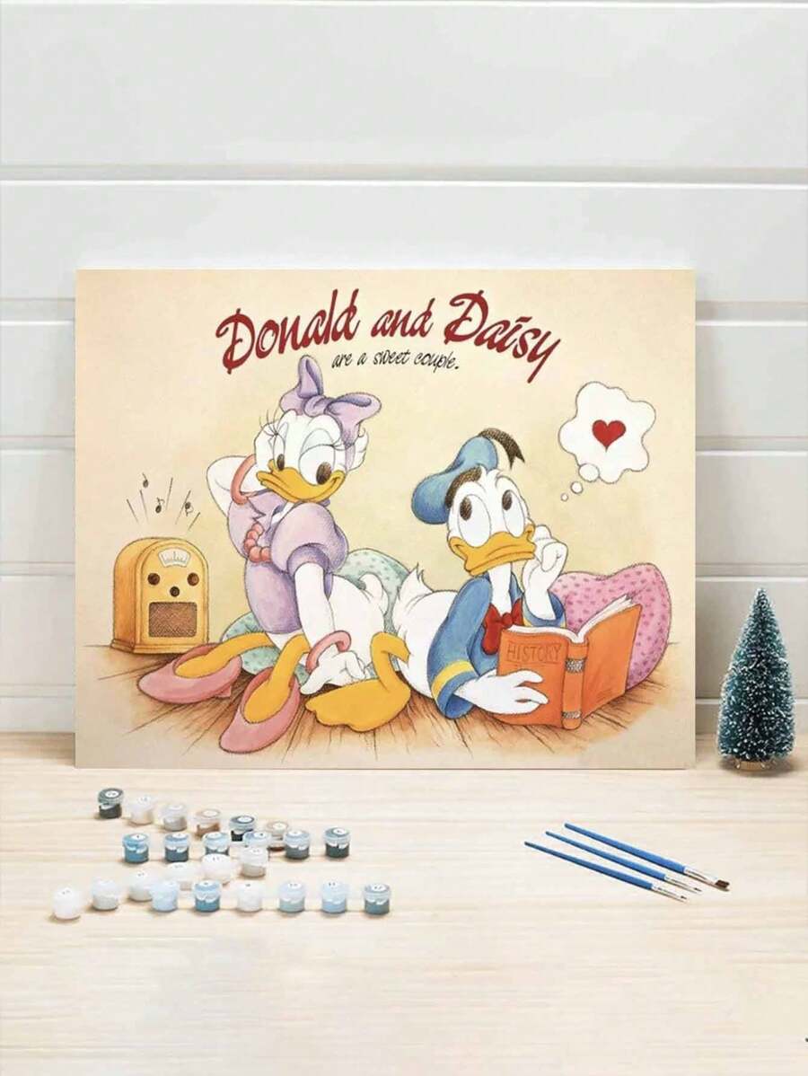 可爱卡通鸭子 DIY 数字油画套装，精心设计的绘画，个性化的色彩，展现您独特的个性，选择一幅画来装饰您的空间 - 杏色 - 查看 1