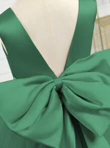 Vestido elegante con lazo y perlas sin espalda para niñas, vestido de princesa para niña de las flores, fiesta de cumpleaños, boda, baile de graduación, verano - Verde Oscuro - Ver 5
