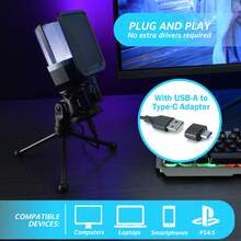 Professional Condenser Microphone Gaming Mic Kit With USB Cable For PC, Laptop, Streaming, Podcast, Karaoke, RGB Light, Desktop Stand, Touch Control Switch - Black - View 5
