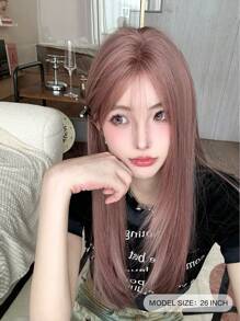 alicegarden Shaped Lace 4*1 ,Anterior Forehead Lace Long Wavy Wigs Hair, Center Split Wig,1 Synthetic Heat-Resistant ,Wavy Wigs Pink-Purple Wig ,26 Inches Long, Made Of Fiber, Suitable For Daily Use, Natural And Realistic Wig(Excluding Accessories) - Coral Pink - View 2