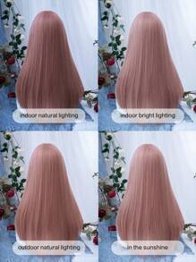 alicegarden Shaped Lace 4*1 ,Anterior Forehead Lace Long Wavy Wigs Hair, Center Split Wig,1 Synthetic Heat-Resistant ,Wavy Wigs Pink-Purple Wig ,26 Inches Long, Made Of Fiber, Suitable For Daily Use, Natural And Realistic Wig(Excluding Accessories) - Coral Pink - View 7