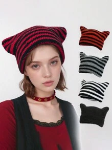 1入組Y2k小惡魔貓耳純手工編織棒球帽，中性戶外街頭休閒時尚嘻哈帽，涼爽百搭帽兜 - A - 查看 1