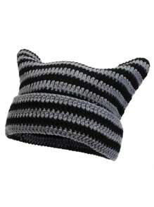 1入組Y2k小惡魔貓耳純手工編織棒球帽，中性戶外街頭休閒時尚嘻哈帽，涼爽百搭帽兜 - A - 查看 5