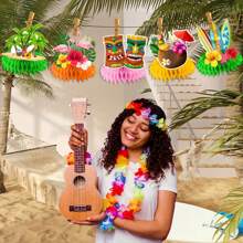 8 piezas, Centros de mesa hawaianos para mesas, Decoraciones para mesas de luau, Centro de mesa de panal de doble cara 3D con diseño hawaiano para decoración de mesa, Centro de mesa de luau para mesas, Decoraciones hawaianas de luau - Verde - Ver 6