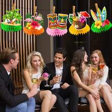 8 piezas, Centros de mesa hawaianos para mesas, Decoraciones para mesas de luau, Centro de mesa de panal de doble cara 3D con diseño hawaiano para decoración de mesa, Centro de mesa de luau para mesas, Decoraciones hawaianas de luau - Verde - Ver 5