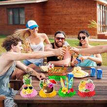 8 piezas, Centros de mesa hawaianos para mesas, Decoraciones para mesas de luau, Centro de mesa de panal de doble cara 3D con diseño hawaiano para decoración de mesa, Centro de mesa de luau para mesas, Decoraciones hawaianas de luau - Verde - Ver 2