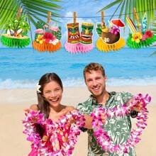 8 piezas, Centros de mesa hawaianos para mesas, Decoraciones para mesas de luau, Centro de mesa de panal de doble cara 3D con diseño hawaiano para decoración de mesa, Centro de mesa de luau para mesas, Decoraciones hawaianas de luau - Verde - Ver 4
