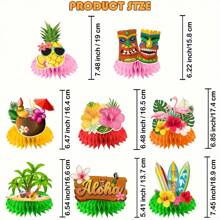 8 piezas, Centros de mesa hawaianos para mesas, Decoraciones para mesas de luau, Centro de mesa de panal de doble cara 3D con diseño hawaiano para decoración de mesa, Centro de mesa de luau para mesas, Decoraciones hawaianas de luau - Verde - Ver 3