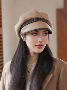 1 chiếc mũ bát giác dày dặn và lót nhiệt thời trang thu đông cho nữ, mũ lưỡi trai báo chí màu trơn thanh lịch, ấm áp khi đội hàng ngày và đi mua sắm - MM1704 - Xem 5