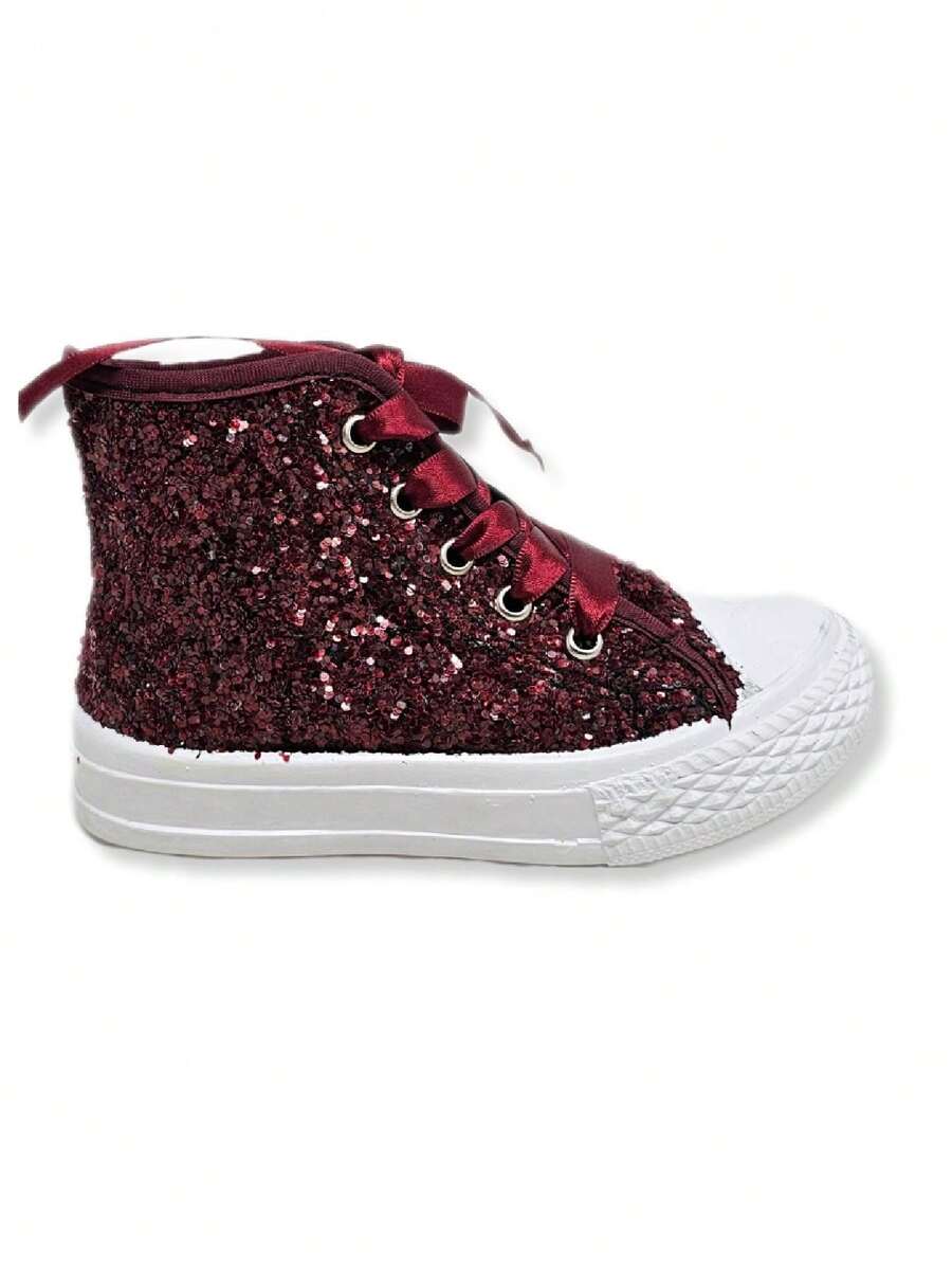 tenis bebé niña niño lona unisex choclo casual tela brillos urbano moda zapatillas confort para caminar gym 12mx-21mx - Rojo - Ver 1