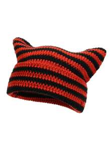 1入組Y2k小惡魔貓耳純手工編織棒球帽，中性戶外街頭休閒時尚嘻哈帽，涼爽百搭帽兜 - A - 查看 3