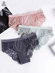 3入組蕾絲內衣，性感低腰舒適內褲 - 彩色 - 查看 1