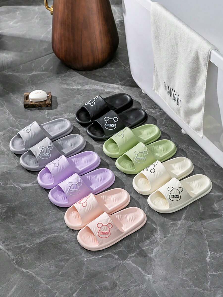 Unisex Solid Color & Cute Cartoon Bear Pattern Slippers, Comfortable Non-Slip Durable Soft Sole, Suitable For Indoor And Outdoor Activities For Men And Women - Pink - View 1