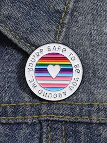 1 pièce Broche métal créative avec cercle géométrique, rayures arc-en-ciel et slogan anglais. Message chaleureux convenant pour le port quotidien des hommes et des femmes
