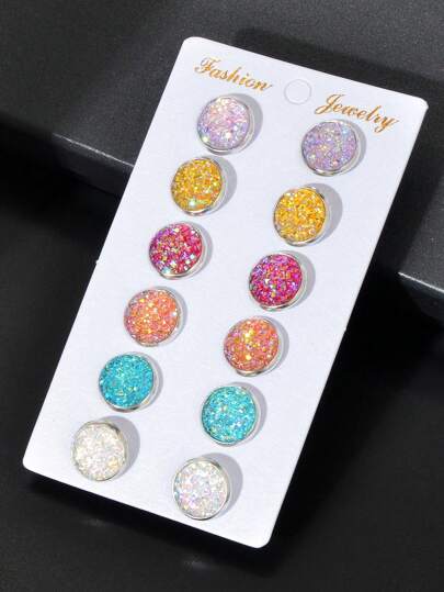 أقراط مسمار دائري 6 قطع