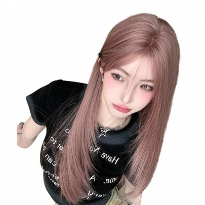 alicegarden 26-Inch Long Synthetic Wig Featuring A Natural Straight Style A Stunning Coral Pink. Middle Part Design , It Is Crafted From Heat-Resistant Fiber To Ensure Durability. This False Hairpiece Is Perfect For Daily Perfect For Parties, Role-Play And Gatherings Use, Offering A Natural And Realistic Appearance That Mimics It Is Also A Gift For Women.(Excluding Accessories)