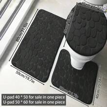 1/3pcs Thickened Pebble Bathroom Toilet Floor Mat Slip-Resistant Floor Mat Set - 3pcs/Set. U Shape 40*50cm - 1pc; U Shape 50*60cm - 1pc Bathroom Kitchen Decor - Black - View 1