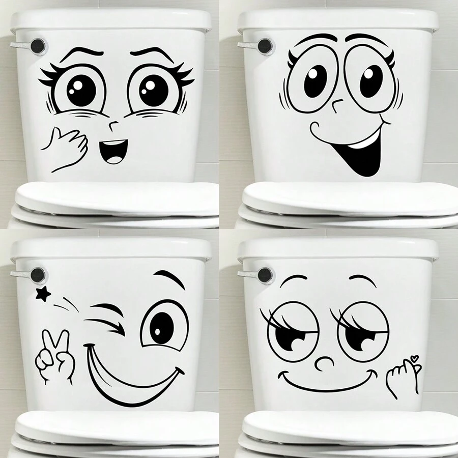 1pc New Style Smiling Face Printed Toilet Decal, Stickers, Wall Decal, Vinly Decal For Home Decorations, Spring Decoration Items Refresh Your Home, Festival Decoration Stickers Gifts Birthday Graduation