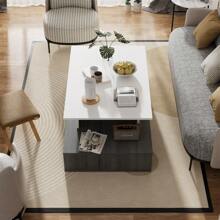 Coffee Table, Modern Rectangular Coffee Table, Sofa Side Table, Wooden Center Table, 2 Levels - White - View 3