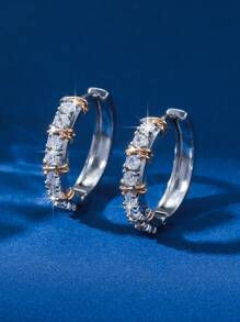 1 Pair Luxury Sparkling Zirconia Cross Hoop Earrings, Fashionable Minimalist Elegant Earrings For Women