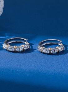 1 Pair Luxury Sparkling Zirconia Cross Hoop Earrings, Fashionable Minimalist Elegant Earrings For Women