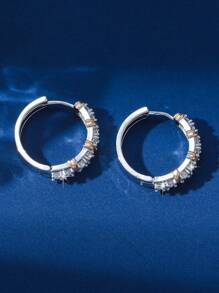 1 Pair Luxury Sparkling Zirconia Cross Hoop Earrings, Fashionable Minimalist Elegant Earrings For Women