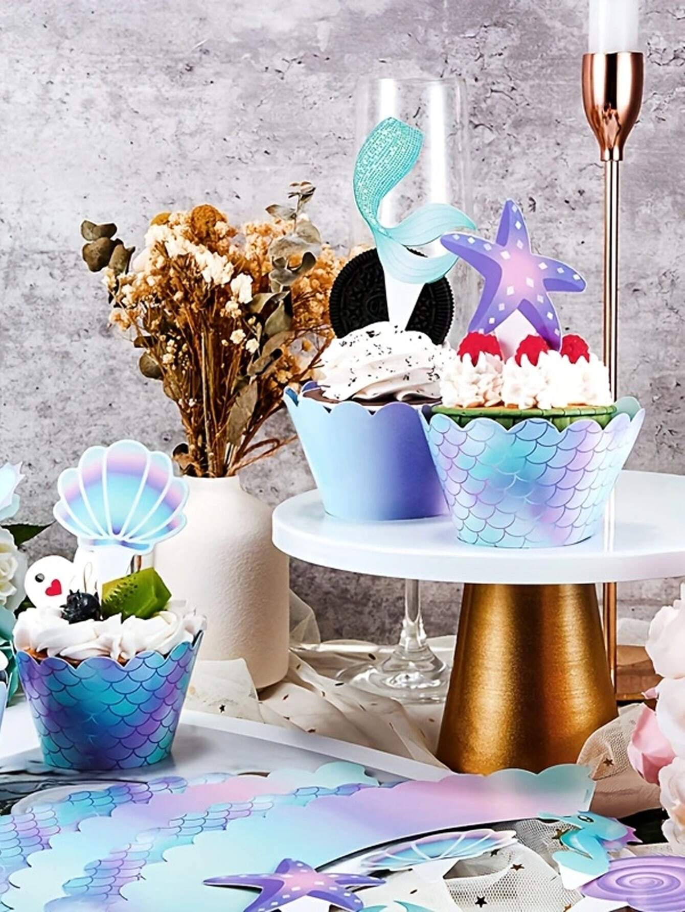 40 Pieces Mermaid Cupcake Wrappers And Toppers Mermaid Cake Topper 40-pieces-mermaid-cupcake-wrappers-and-toppers-mermaid-cake-topper
