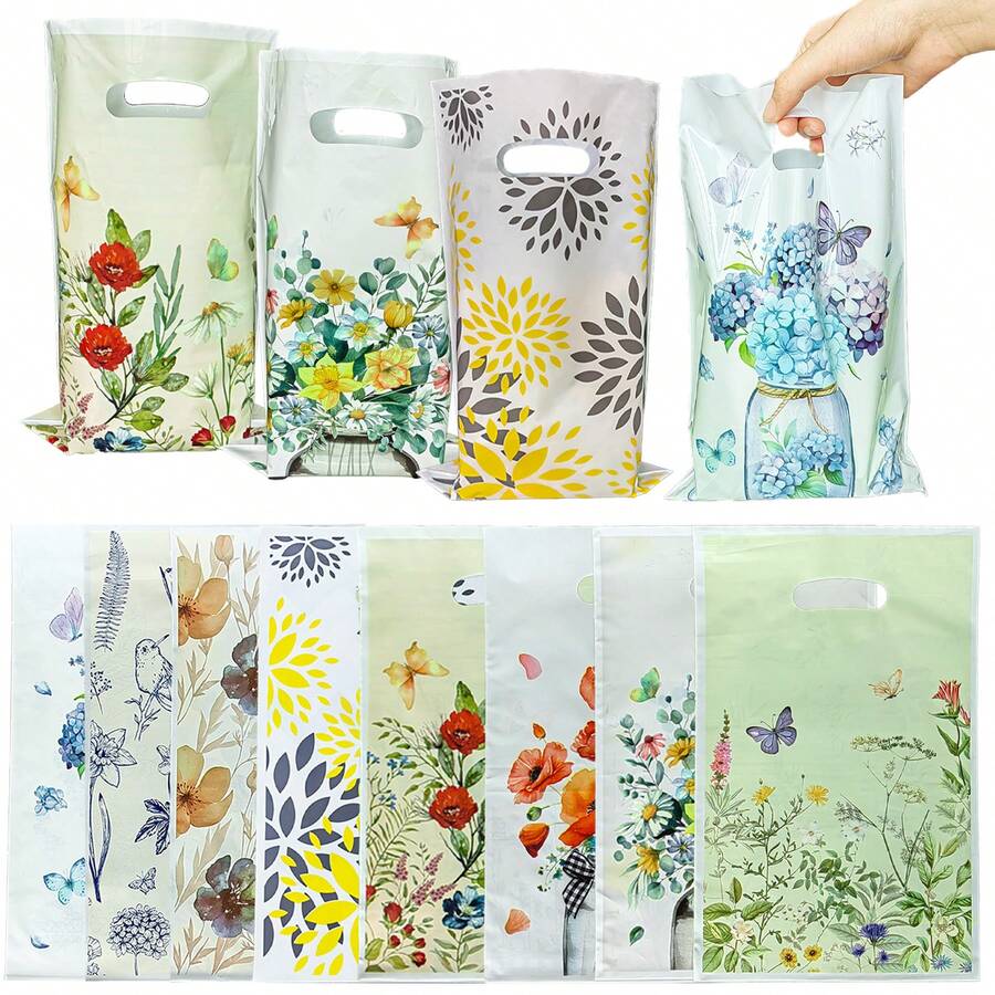 30pcs Flower, Butterfly And Insect Themed Gift Bags, PE Waterproof Storage Bags, Party Favor Bags For Birthday Celebrations And Gatherings - 30pcs - View 1