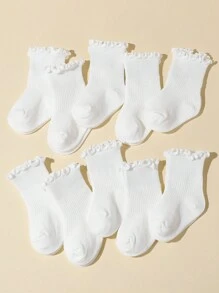 10雙透氣嬰兒白色中筒襪，蘑菇刺繡款式 - 白色 - 查看 5