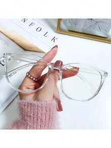 1pc Anti-Blue Transparent Glasses Women's Ultra-Light Korean Version Of Student Glasses Frame Flat Light Mirror Clear Glasses Accessories For Computer Reading Gaming TV Phones - Clear - View 6