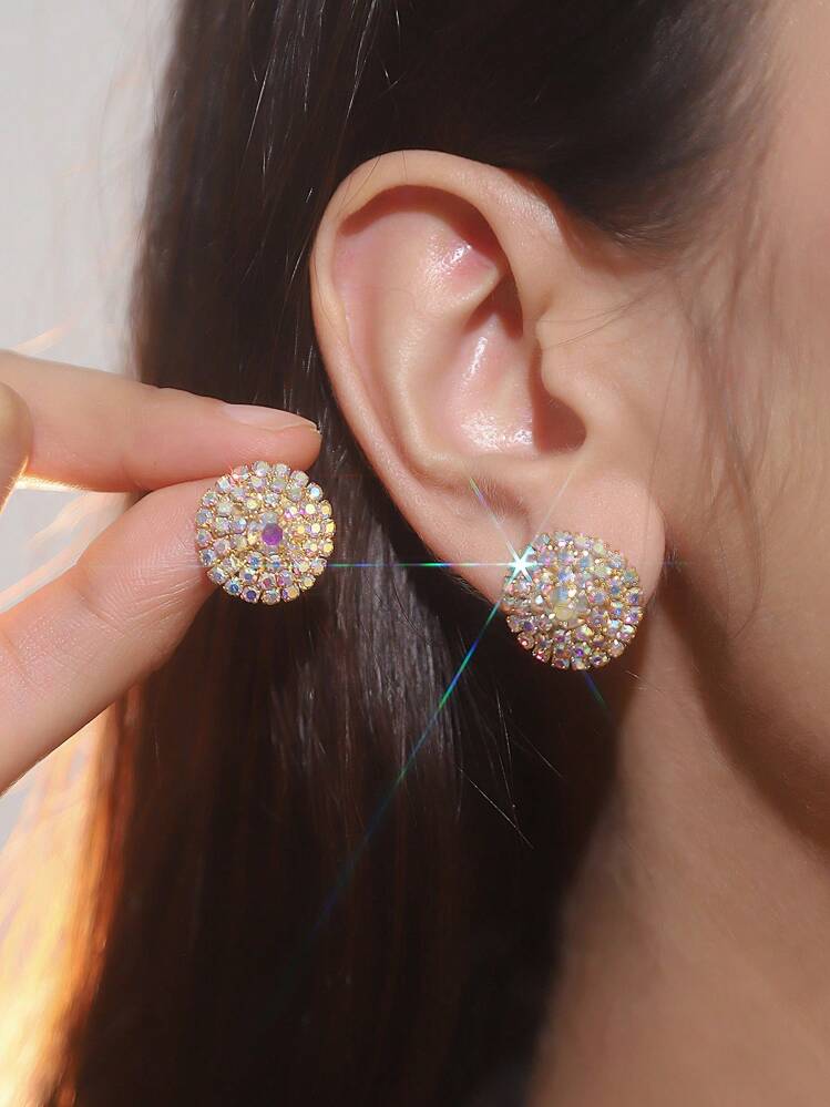 Pendientes De Cristal Circular Para Mujer, 1 Par - vistoso - Ver 4