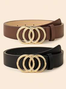2-Piece Set Of Fashionable Metal Buckle Decoration For Women's Casual And Versatile PU Belt Summer, School Fall, Autumn, Halloween
