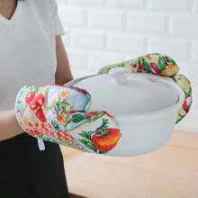 2 Piezas Guantes microondas Guantes de Cocina Guantes para microondas agarraderas Guantes aislantes de Calor para Hornear Guantes Anti escaldaduras Guantes De Horno, Cordón Impreso De Algodón De Poliéster Para Cocinar Guantes De Microondas Para Horno De Cocina - Multicolor - Ver 5