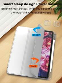 镜面苹果保护壳适用于 iPad 带三折保护透明平板电脑保护壳带亚克力和铅笔架-灰色 - 灰色 - 查看 9