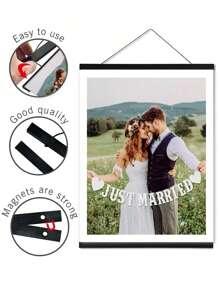 SURELIFE 1pc Black Frame Magnetic Hanger Wood Frames For Poster 21-71cm Long For Photos 30x40cm 40x50cm 40x60cm 50x70cm Canvas Painting Pictures Prints Maps Scrolls And Canvas Artwork Wall Art Decor