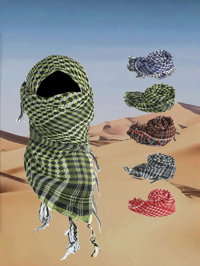 100.0cm Unisex Vintage Plaid Square Scarf, Lightweight & Breathable, Fringed Headscarf For Casual & Daily Sun Protection