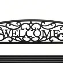 Outdoor Steel Garden Bench Park Bench, 50 Inch Patio Welcome Bench With Slated Seat & Floral Design Backrest - Black - View 9