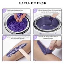 kit Calentador/Fundidor de Cera Española para Depilación Profesional con 300 grs de cera + 10 Aplicadores, Cera Española para Depilación de vello facial y vello corporal - Rosa - Ver 3