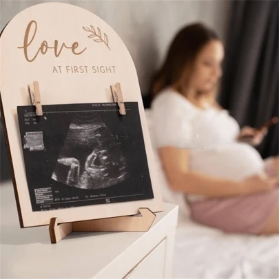 1pc/2pcs Wooden Double-Sided Ultrasonic Photo Frame, Pregnancy Or Countdown Frame, Desktop Decor, Wooden Photo Frame Ornaments, Maternity Ultrasound Photo Frame Gifts Birthday Graduation