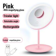 Miroir de maquillage éclairé par LED, miroir de beauté portatif illuminé avec 3 couleurs d'éclairage et luminosité réglable à écran tactile, miroir de vanité de bureau pliable à LED avec batteries rechargeables, meilleur cadeau pour voyager