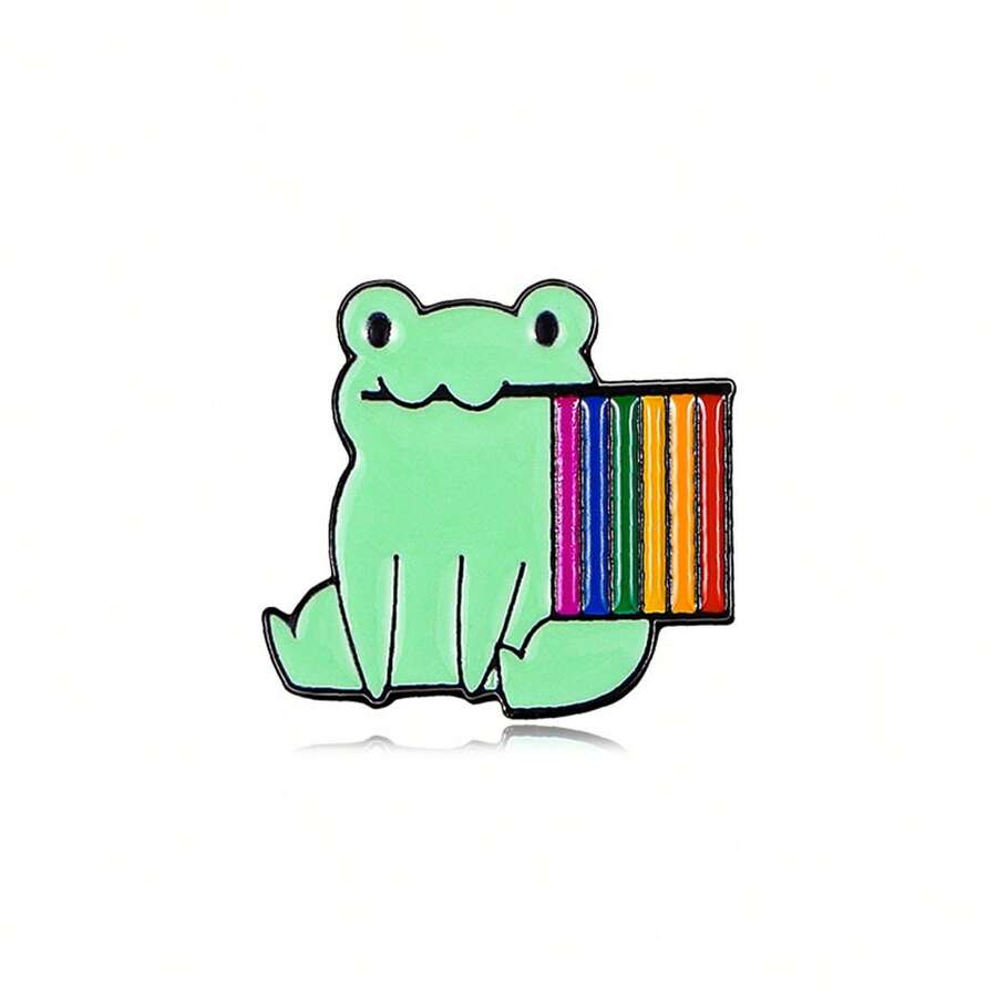 青蛙貓與 Lgbt 驕傲旗幟琺瑯別針彩虹胸針珠寶翻領別針配件背包 - 軍綠色 - 查看 1
