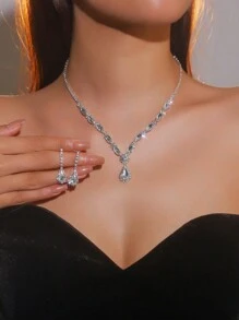 3peças Conjunto de joias Decoração de strass