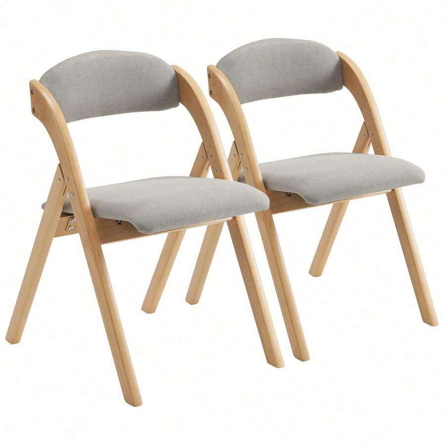 2 Pack Wooden Folding Chairs With Padded Seat And Back Modern Dining