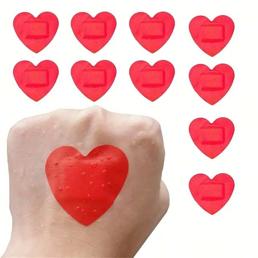 10pcs/Set Red Heart Band Aid Waterproof Breathable Wound Plasters Heart Shaped Skin Patch Concert Body Stickers - Red - View 1