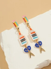 1 par de aretes regalo de día del maestro/graduación/regreso a la escuela de colores brillantes - Dorado - Ver 17