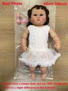Realistic 60cm 24inch Reborn Fat Big Doll With Hand-Painted 3D Skin And Vascular Vein (Vinyl Limb, Cloth Body) Newborn Bebe Art Toy Birthday Gift (Some Parts Random) - trắng - Xem 2
