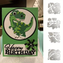 1pc Cute Dinosaur Combination Metal Cutting Die, DIY Scrapbook Album Decoration Embossing Paper Card Making Tool - Silver - View 5