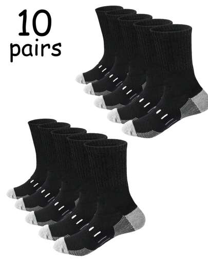 1/10 Pairs Men's Tall Plus Size Moisture-Wicking Breathable Comfortable Business, Work And Casual Sport Mid-Calf Socks, Fall