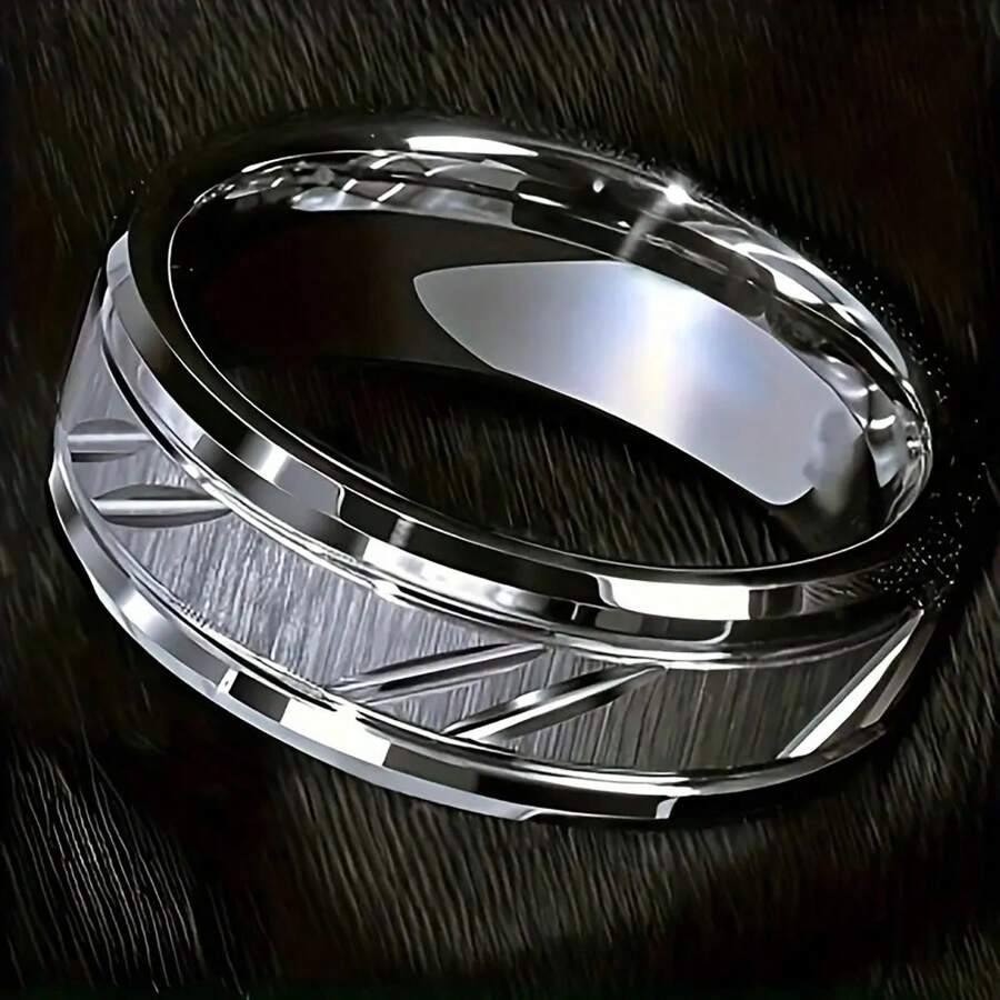 Fashionable Stainless Steel Slanting Matte Ring, Suitable For Men's Daily Outfits - Style 1 - View 1